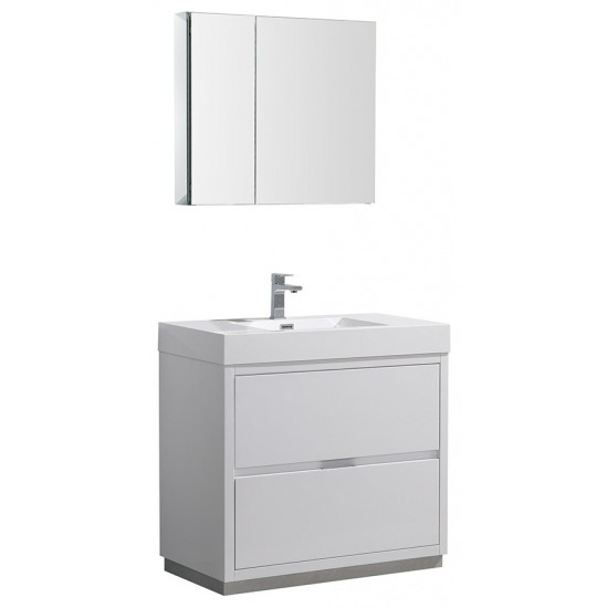 36 White Free Standing Modern Bathroom Vanity w/ Medicine Cabinet