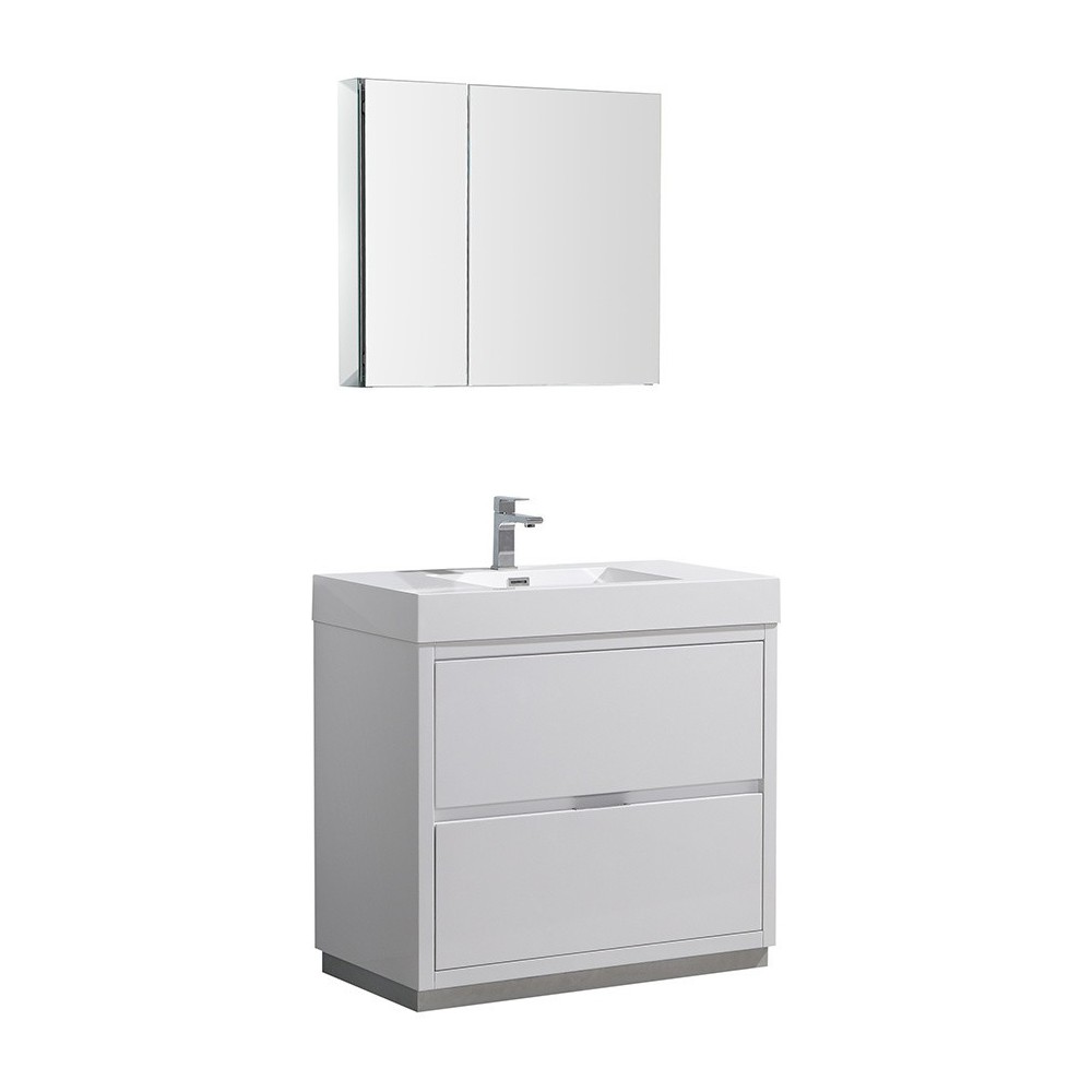 36 White Free Standing Modern Bathroom Vanity w/ Medicine Cabinet