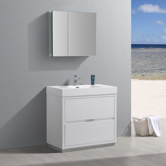 36 White Free Standing Modern Bathroom Vanity w/ Medicine Cabinet