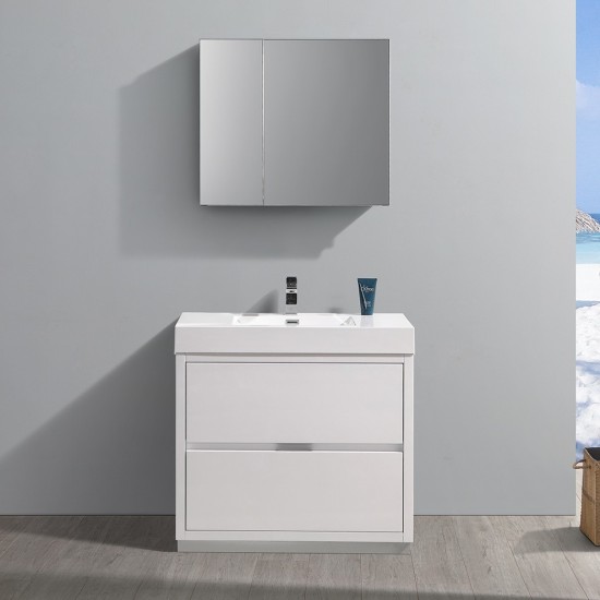 36 White Free Standing Modern Bathroom Vanity w/ Medicine Cabinet