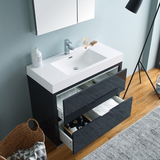 40 Dark Slate Gray Free Standing Modern Bathroom Vanity w/ Medicine Cabinet