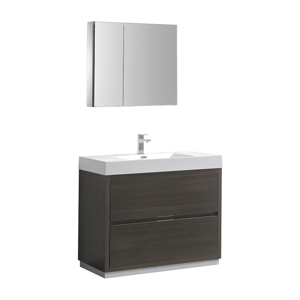 Valencia 40" Gray Oak Free Standing Modern Bathroom Vanity w/ Medicine Cabinet