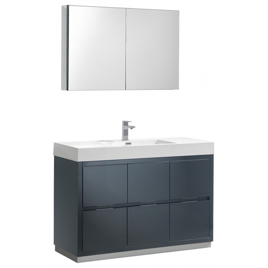 48 Dark Slate Gray Free Standing Modern Bathroom Vanity w/ Medicine Cabinet