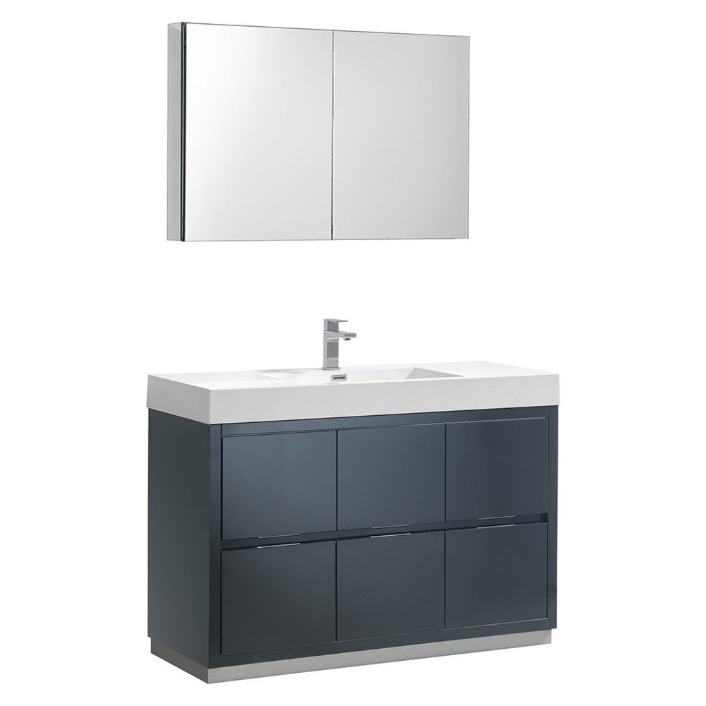 48 Dark Slate Gray Free Standing Modern Bathroom Vanity w/ Medicine Cabinet