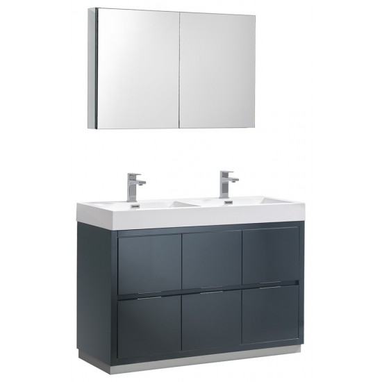48 Dark Slate Gray Free Standing Double Sink Bathroom Vanity w/ Medicine Cabinet
