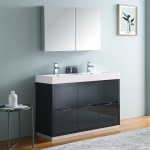 48 Dark Slate Gray Free Standing Double Sink Bathroom Vanity w/ Medicine Cabinet