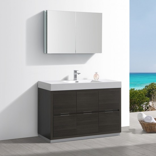 Valencia 48" Gray Oak Free Standing Modern Bathroom Vanity w/ Medicine Cabinet