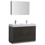 48 Gray Oak Free Standing Double Sink Modern Bathroom Vanity w/ Medicine Cabinet