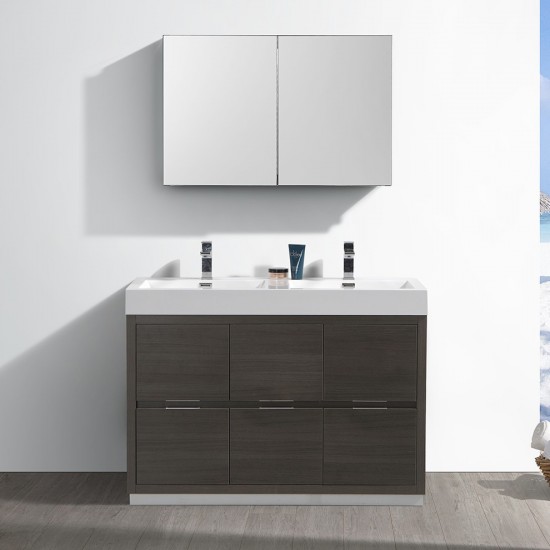 48 Gray Oak Free Standing Double Sink Modern Bathroom Vanity w/ Medicine Cabinet