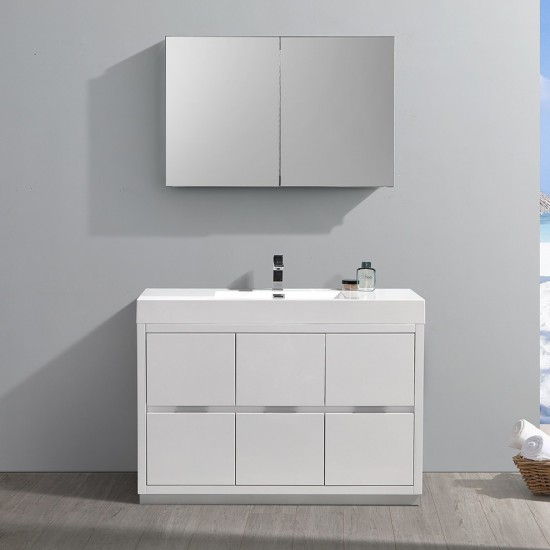 48 White Free Standing Modern Bathroom Vanity w/ Medicine Cabinet