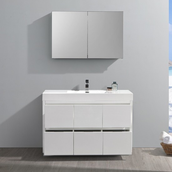 48 White Free Standing Modern Bathroom Vanity w/ Medicine Cabinet