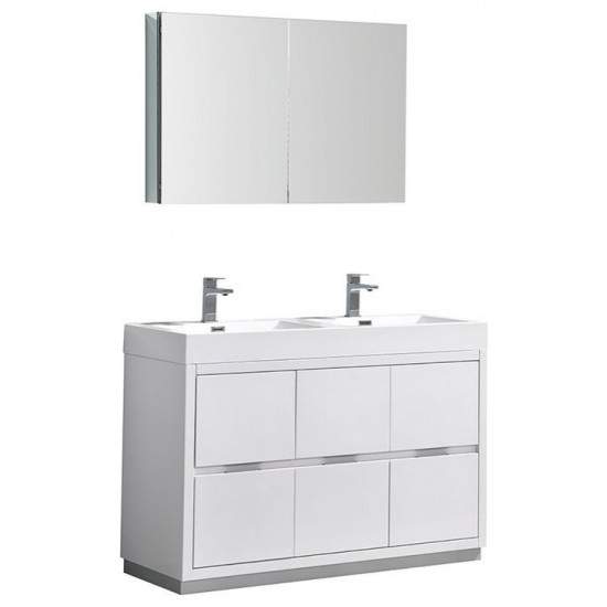 48 White Free Standing Double Sink Modern Bathroom Vanity w/ Medicine Cabinet