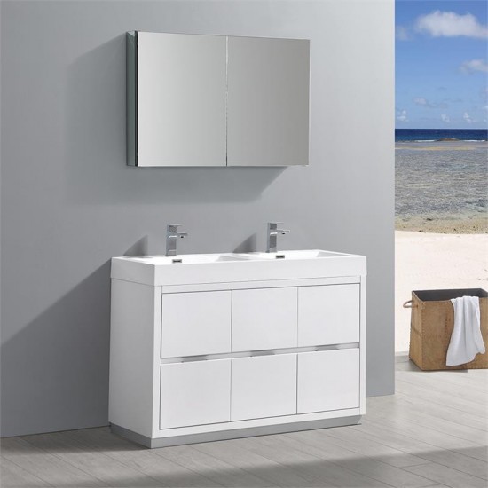 48 White Free Standing Double Sink Modern Bathroom Vanity w/ Medicine Cabinet