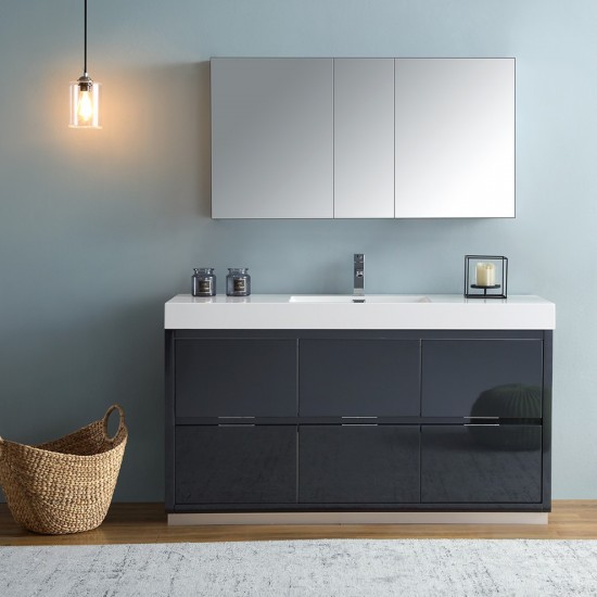 60 Dark Slate Gray Free Standing Modern Bathroom Vanity w/ Medicine Cabinet