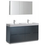 60 Dark Slate Gray Free Standing Double Sink Bathroom Vanity w/ Medicine Cabinet