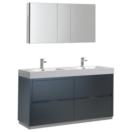 60 Dark Slate Gray Free Standing Double Sink Bathroom Vanity w/ Medicine Cabinet