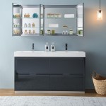 60 Dark Slate Gray Free Standing Double Sink Bathroom Vanity w/ Medicine Cabinet