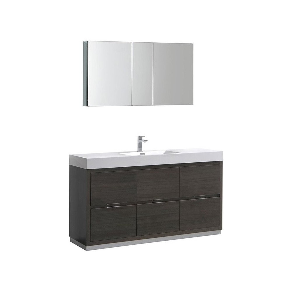 Valencia 60" Gray Oak Free Standing Modern Bathroom Vanity w/ Medicine Cabinet