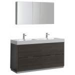 60 Gray Oak Free Standing Double Sink Modern Bathroom Vanity w/ Medicine Cabinet