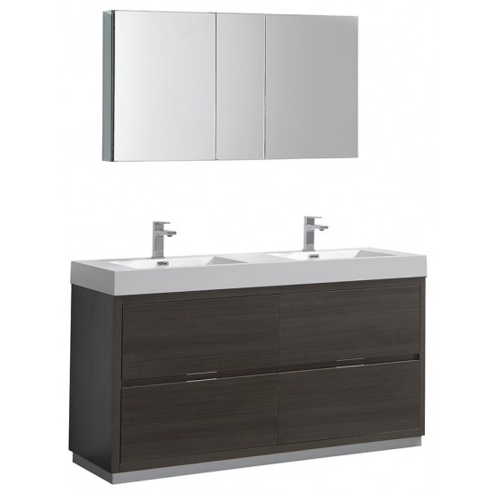 60 Gray Oak Free Standing Double Sink Modern Bathroom Vanity w/ Medicine Cabinet