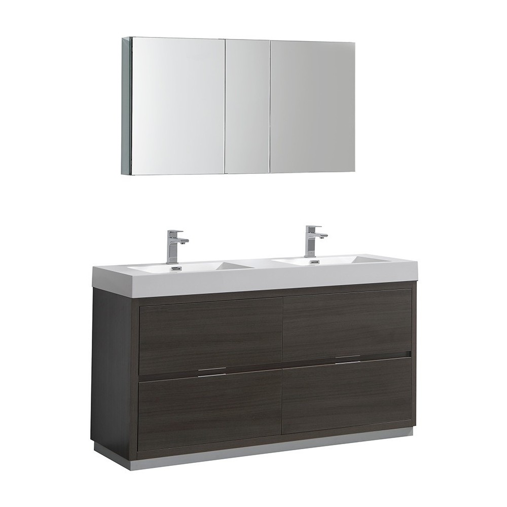 60 Gray Oak Free Standing Double Sink Modern Bathroom Vanity w/ Medicine Cabinet