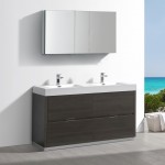 60 Gray Oak Free Standing Double Sink Modern Bathroom Vanity w/ Medicine Cabinet