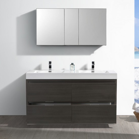 60 Gray Oak Free Standing Double Sink Modern Bathroom Vanity w/ Medicine Cabinet