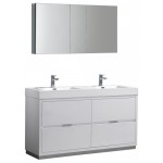60 White Free Standing Double Sink Modern Bathroom Vanity w/ Medicine Cabinet