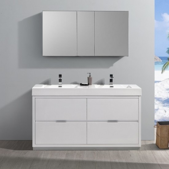 60 White Free Standing Double Sink Modern Bathroom Vanity w/ Medicine Cabinet