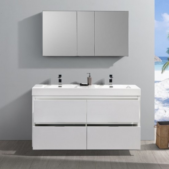 60 White Free Standing Double Sink Modern Bathroom Vanity w/ Medicine Cabinet