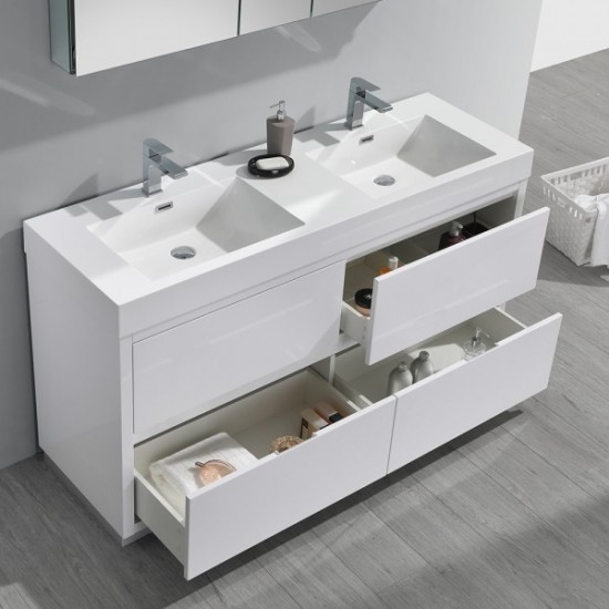 60 White Free Standing Double Sink Modern Bathroom Vanity w/ Medicine Cabinet