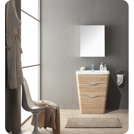 Fresca Milano 26" White Oak Modern Bathroom Vanity w/ Medicine Cabinet