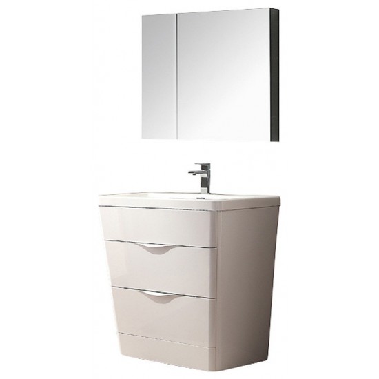 Fresca Milano 32" Glossy White Modern Bathroom Vanity w/ Medicine Cabinet