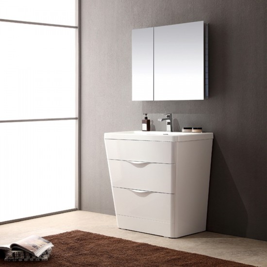 Fresca Milano 32" Glossy White Modern Bathroom Vanity w/ Medicine Cabinet