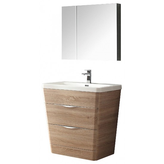 Fresca Milano 32" White Oak Modern Bathroom Vanity w/ Medicine Cabinet