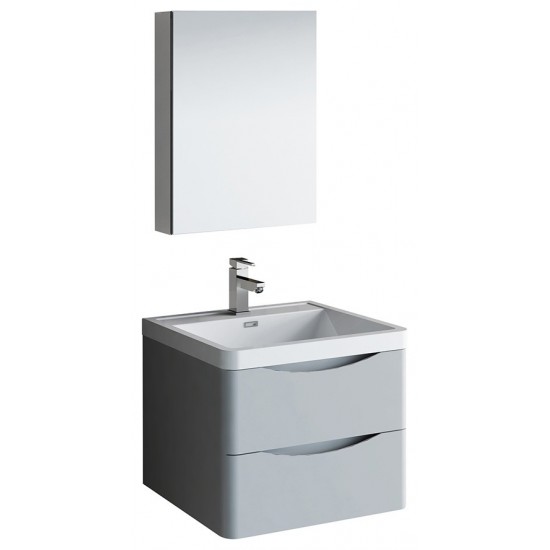 Tuscany 24" Glossy Gray Wall Hung Modern Bathroom Vanity w/ Medicine Cabinet