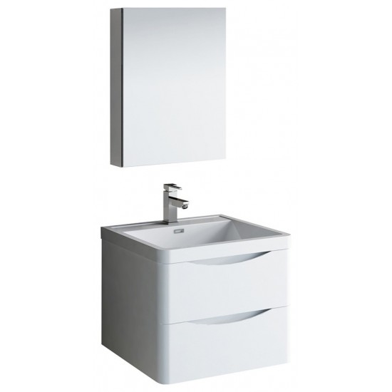 Tuscany 24" Glossy White Wall Hung Modern Bathroom Vanity w/ Medicine Cabinet