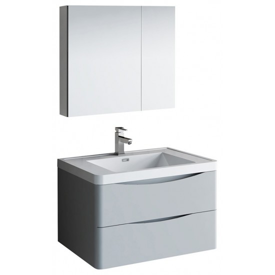 Tuscany 32" Glossy Gray Wall Hung Modern Bathroom Vanity w/ Medicine Cabinet