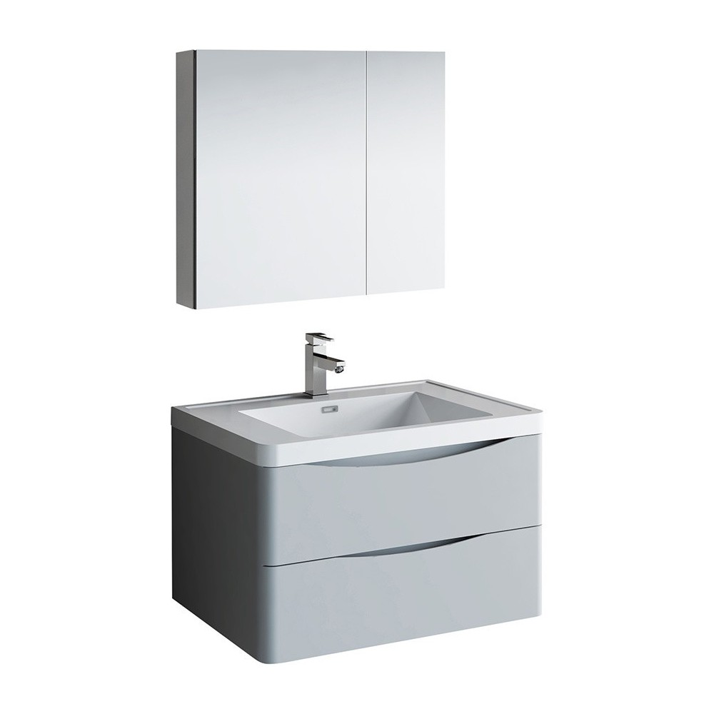 Tuscany 32" Glossy Gray Wall Hung Modern Bathroom Vanity w/ Medicine Cabinet