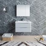 Tuscany 32" Glossy Gray Wall Hung Modern Bathroom Vanity w/ Medicine Cabinet