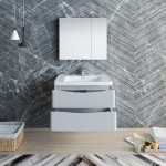 Tuscany 32" Glossy Gray Wall Hung Modern Bathroom Vanity w/ Medicine Cabinet