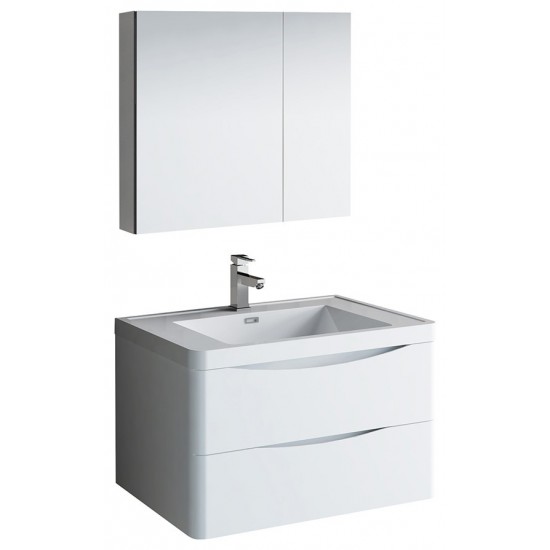 Tuscany 32" Glossy White Wall Hung Modern Bathroom Vanity w/ Medicine Cabinet