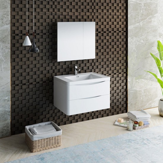 Tuscany 32" Glossy White Wall Hung Modern Bathroom Vanity w/ Medicine Cabinet