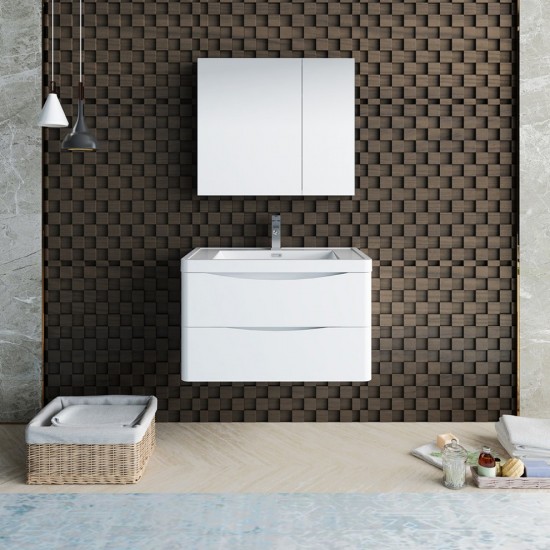 Tuscany 32" Glossy White Wall Hung Modern Bathroom Vanity w/ Medicine Cabinet