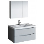 Tuscany 36" Glossy Gray Wall Hung Modern Bathroom Vanity w/ Medicine Cabinet