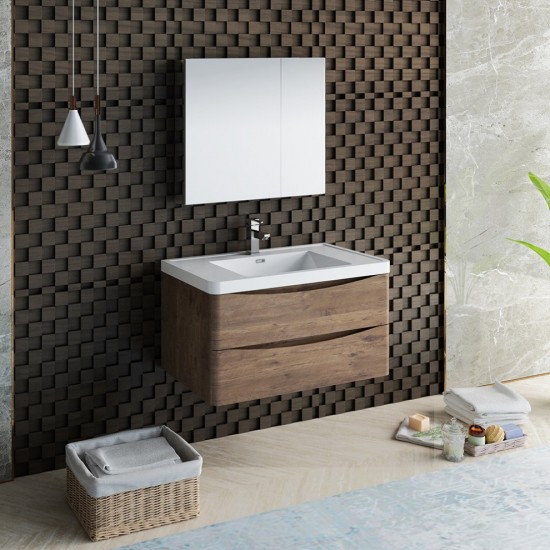 Fresca Tuscany 36" Rosewood Wall Hung Modern Bathroom Vanity w/ Medicine Cabinet