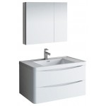 Tuscany 36" Glossy White Wall Hung Modern Bathroom Vanity w/ Medicine Cabinet