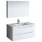 Tuscany 40" Glossy White Wall Hung Modern Bathroom Vanity w/ Medicine Cabinet