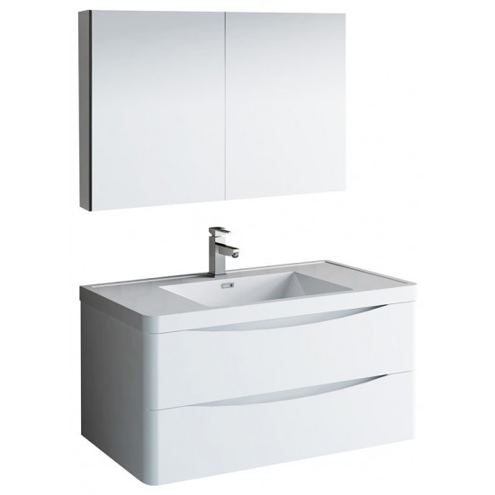 Tuscany 40" Glossy White Wall Hung Modern Bathroom Vanity w/ Medicine Cabinet