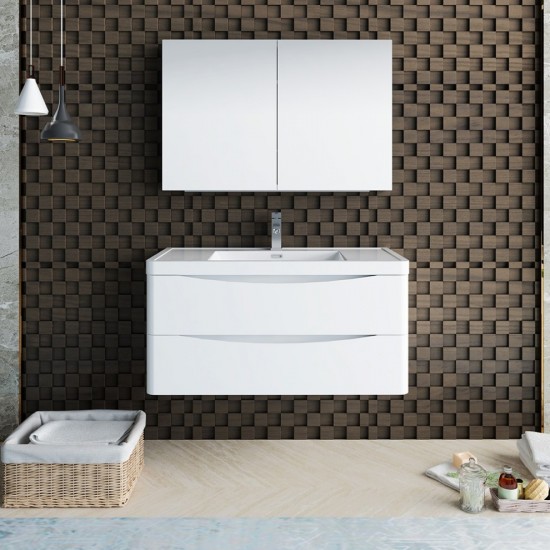 Tuscany 40" Glossy White Wall Hung Modern Bathroom Vanity w/ Medicine Cabinet